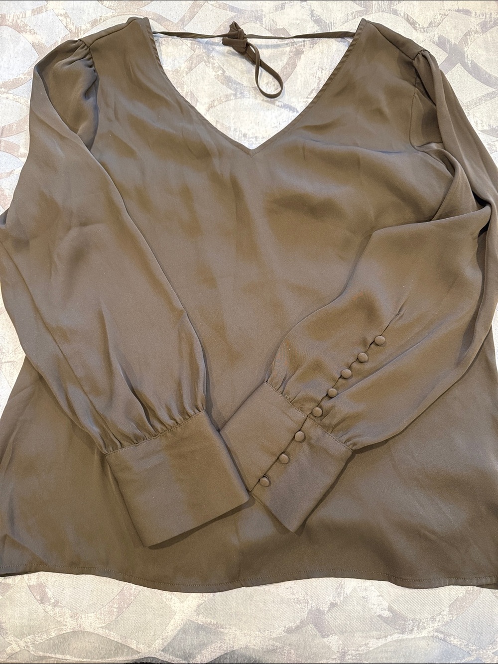 Express Olive Green V-Neck Long Sleeve Blouse